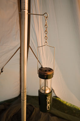 A simple modification of a tent pole to provide a hanging place for a lantern. -  2017 - Gary Waidson - Ravenlore